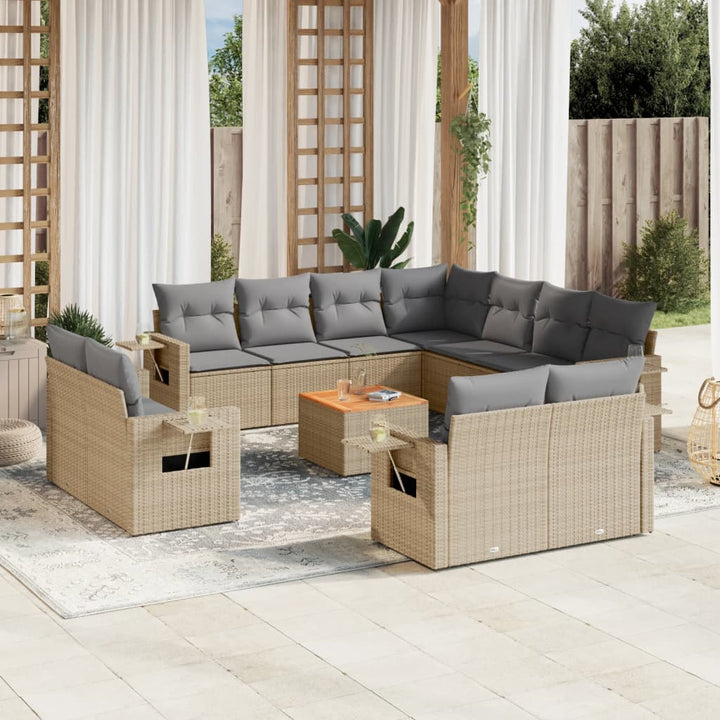 havesofasæt 12 dele med hynder polyrattan beige
