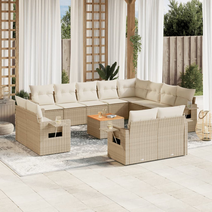 sofasæt til haven 13 dele med hynder polyrattan beige