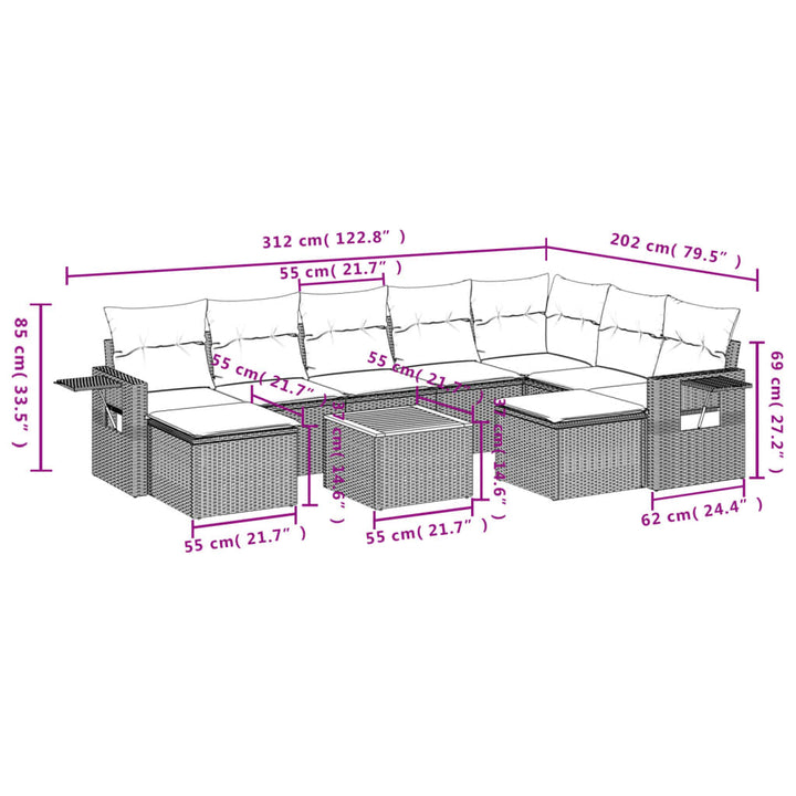 sofasæt til haven 10 dele med hynder polyrattan beige