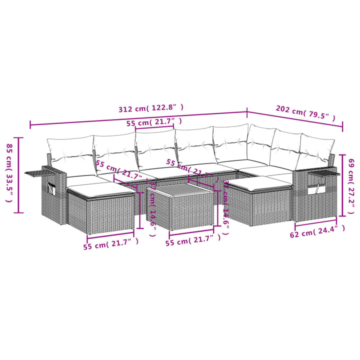 havesofasæt 10 dele med hynder polyrattan beige