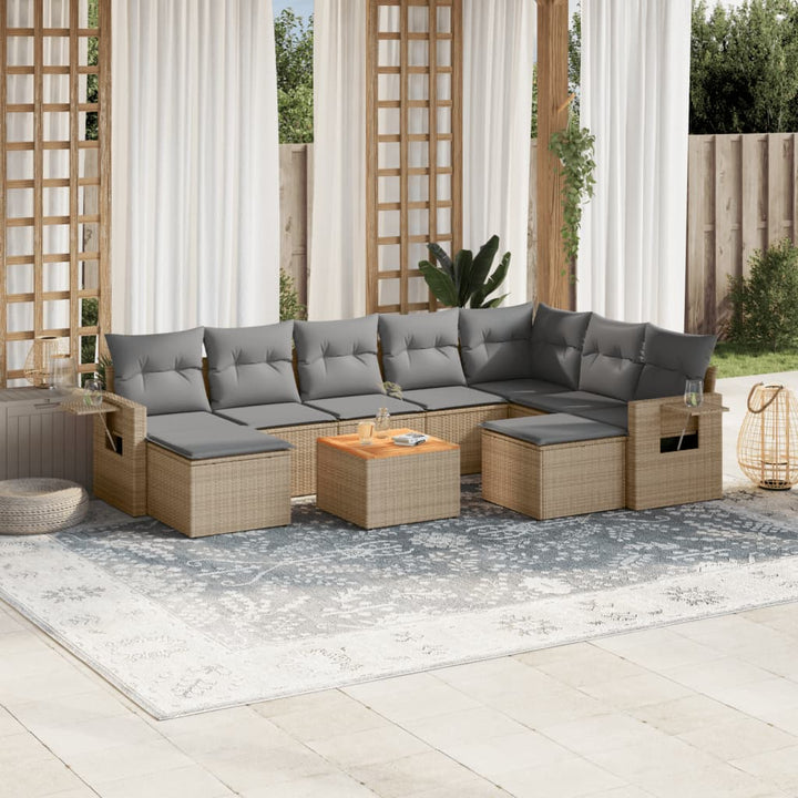 havesofasæt 10 dele med hynder polyrattan beige