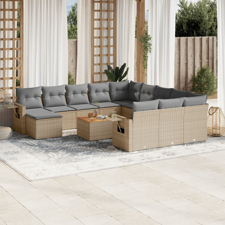 spisebordssæt til haven 13 dele med hynder polyrattan beige