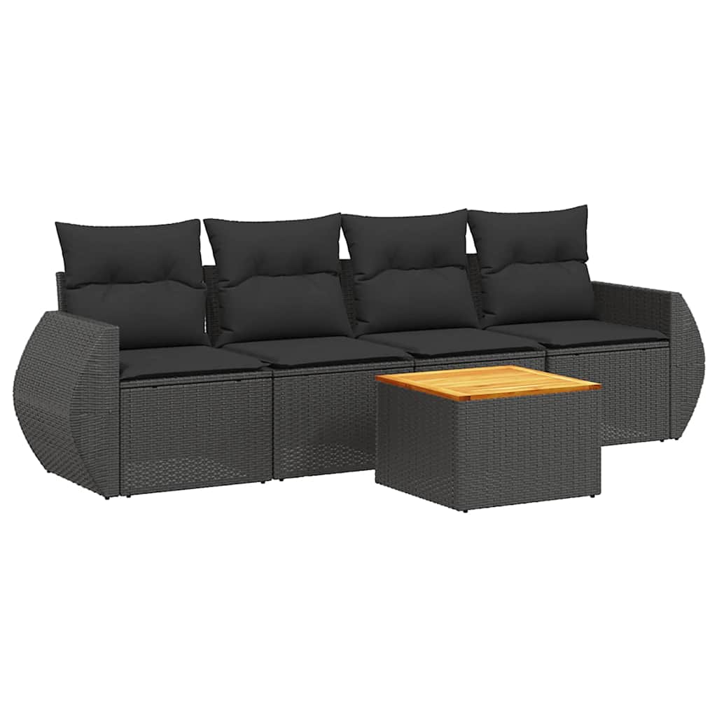 sofasæt til haven 5 dele med hynder polyrattan sort