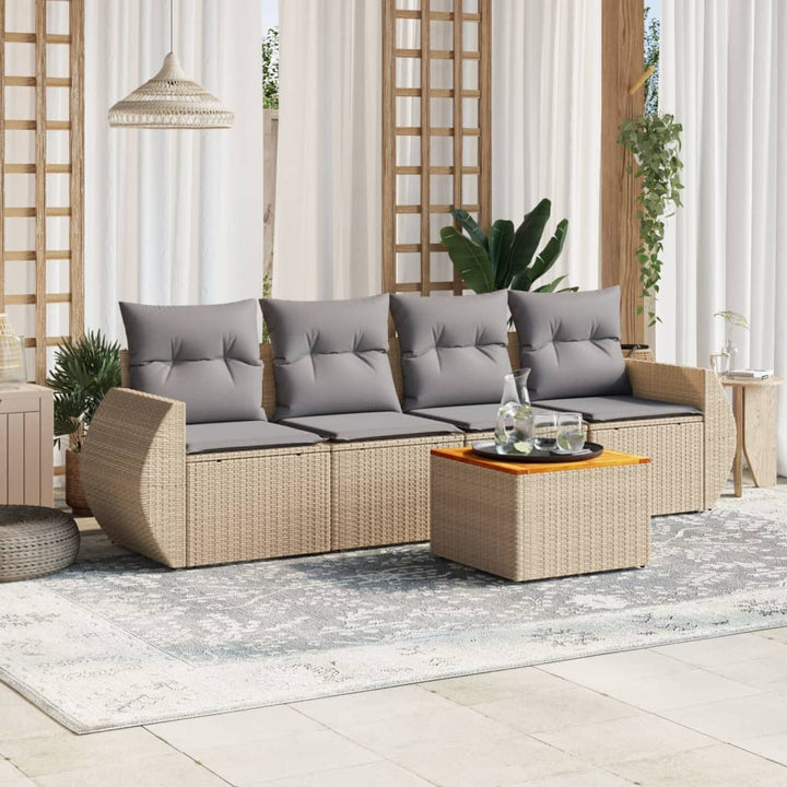 sofasæt til haven 5 dele med hynder polyrattan beige