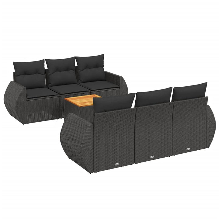 sofasæt til haven 7 dele med hynder polyrattan sort