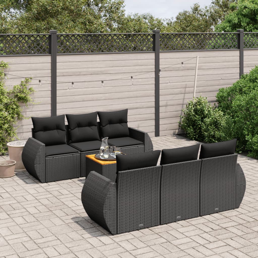 sofasæt til haven 7 dele med hynder polyrattan sort