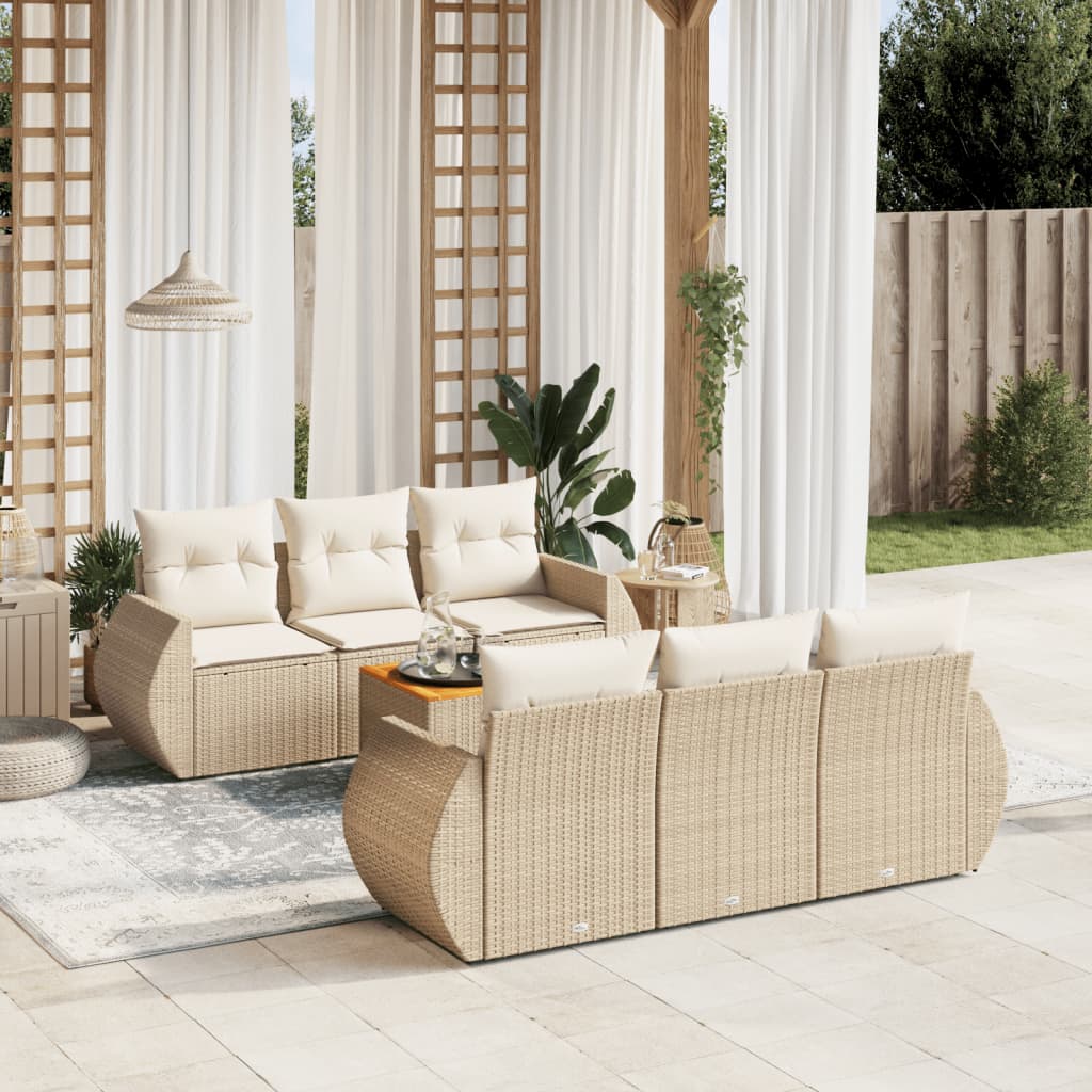 sofasæt til haven 7 dele med hynder polyrattan beige