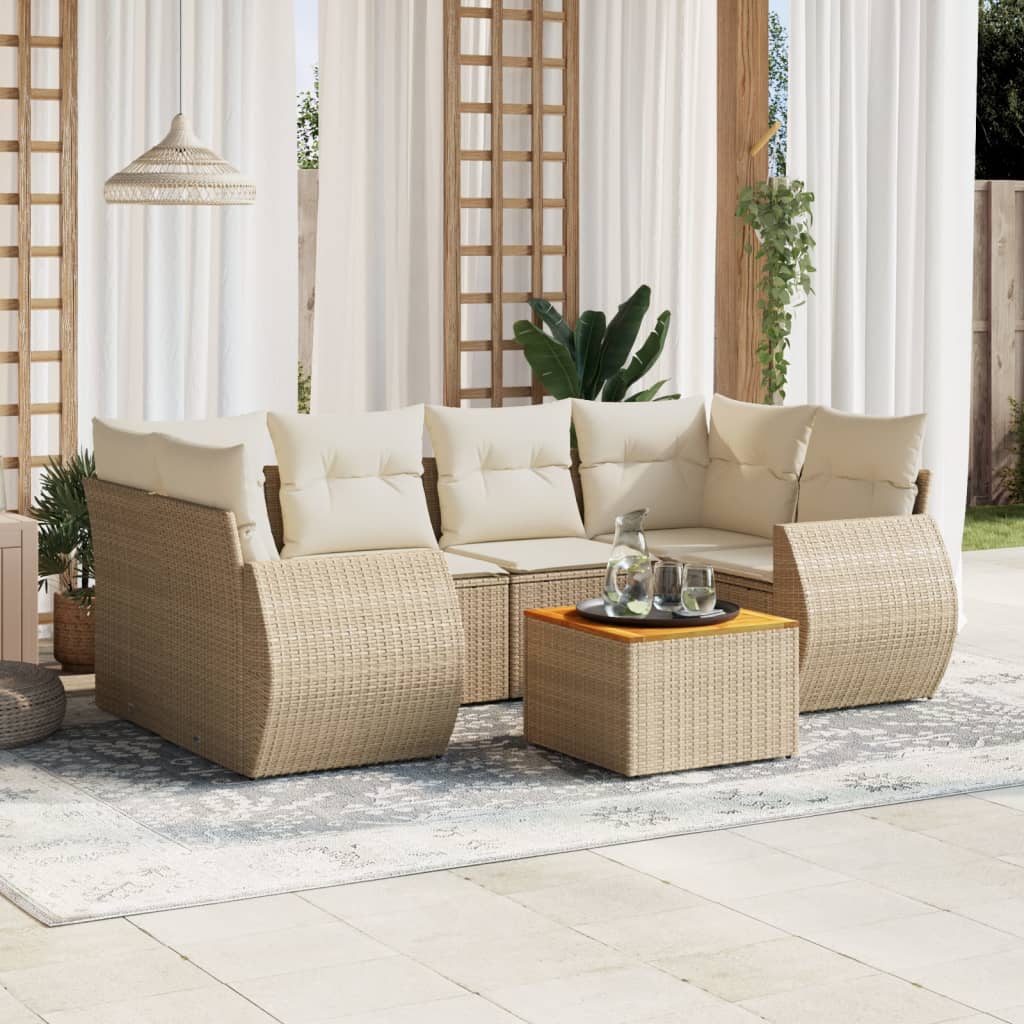 sofasæt til haven 7 dele med hynder polyrattan beige