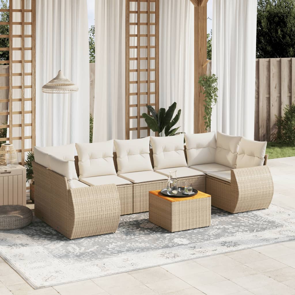 sofasæt til haven 8 dele med hynder polyrattan beige