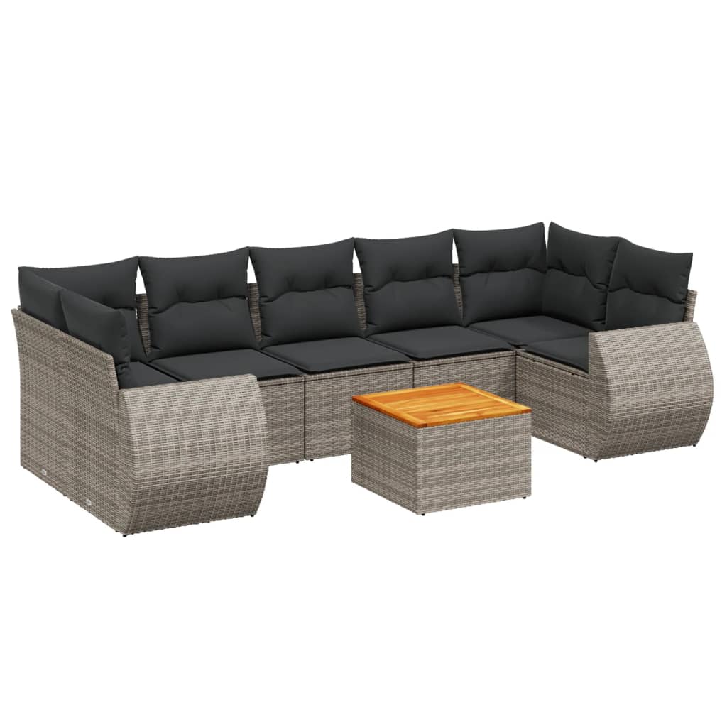 sofasæt til haven 8 dele med hynder polyrattan grå