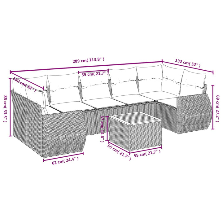 sofasæt til haven 8 dele med hynder polyrattan grå