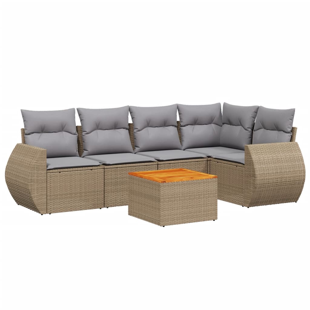 sofasæt til haven 6 dele med hynder polyrattan beige