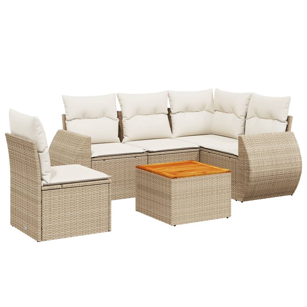 sofasæt til haven 6 dele med hynder polyrattan beige