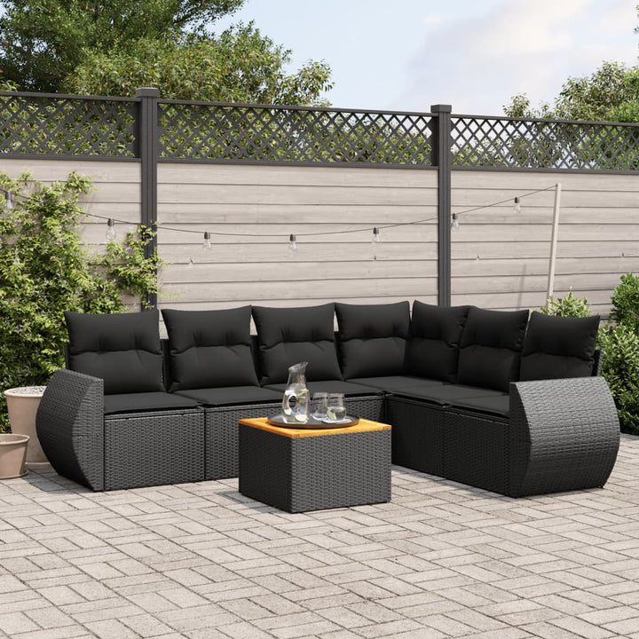 sofasæt til haven 7 dele med hynder polyrattan sort