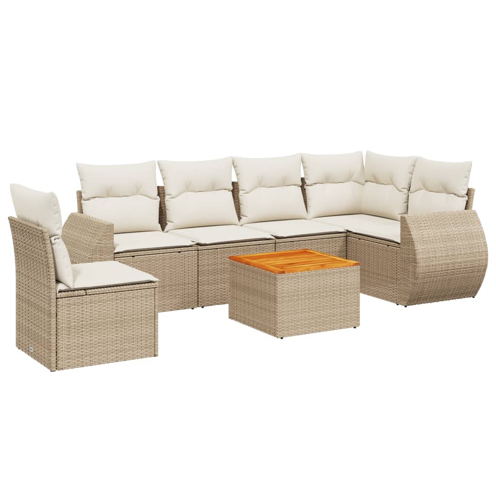 sofasæt til haven 7 dele med hynder polyrattan beige