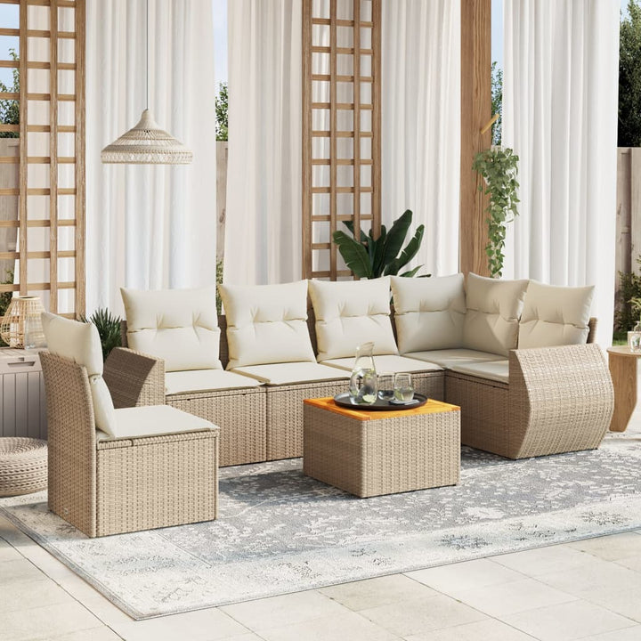 sofasæt til haven 7 dele med hynder polyrattan beige