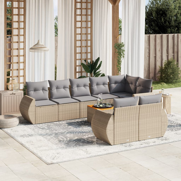 sofasæt til haven 9 dele med hynder polyrattan beige