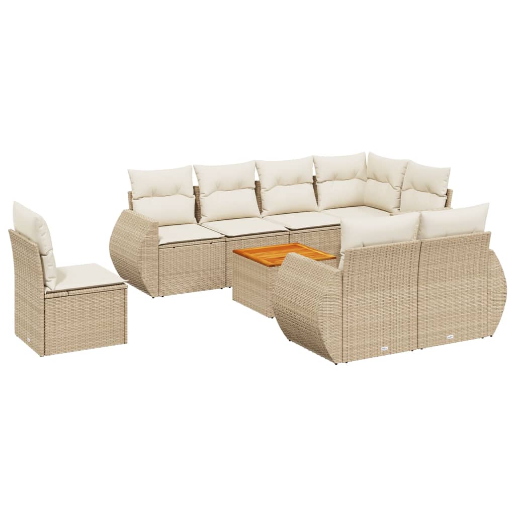sofasæt til haven 9 dele med hynder polyrattan beige