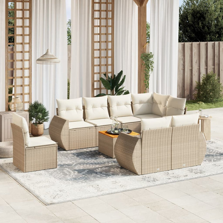 sofasæt til haven 9 dele med hynder polyrattan beige