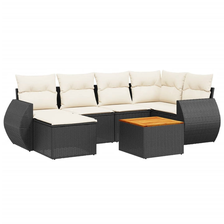 sofasæt til haven 7 dele med hynder polyrattan sort