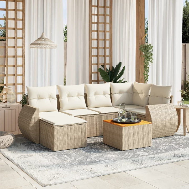 sofasæt til haven 7 dele med hynder polyrattan beige