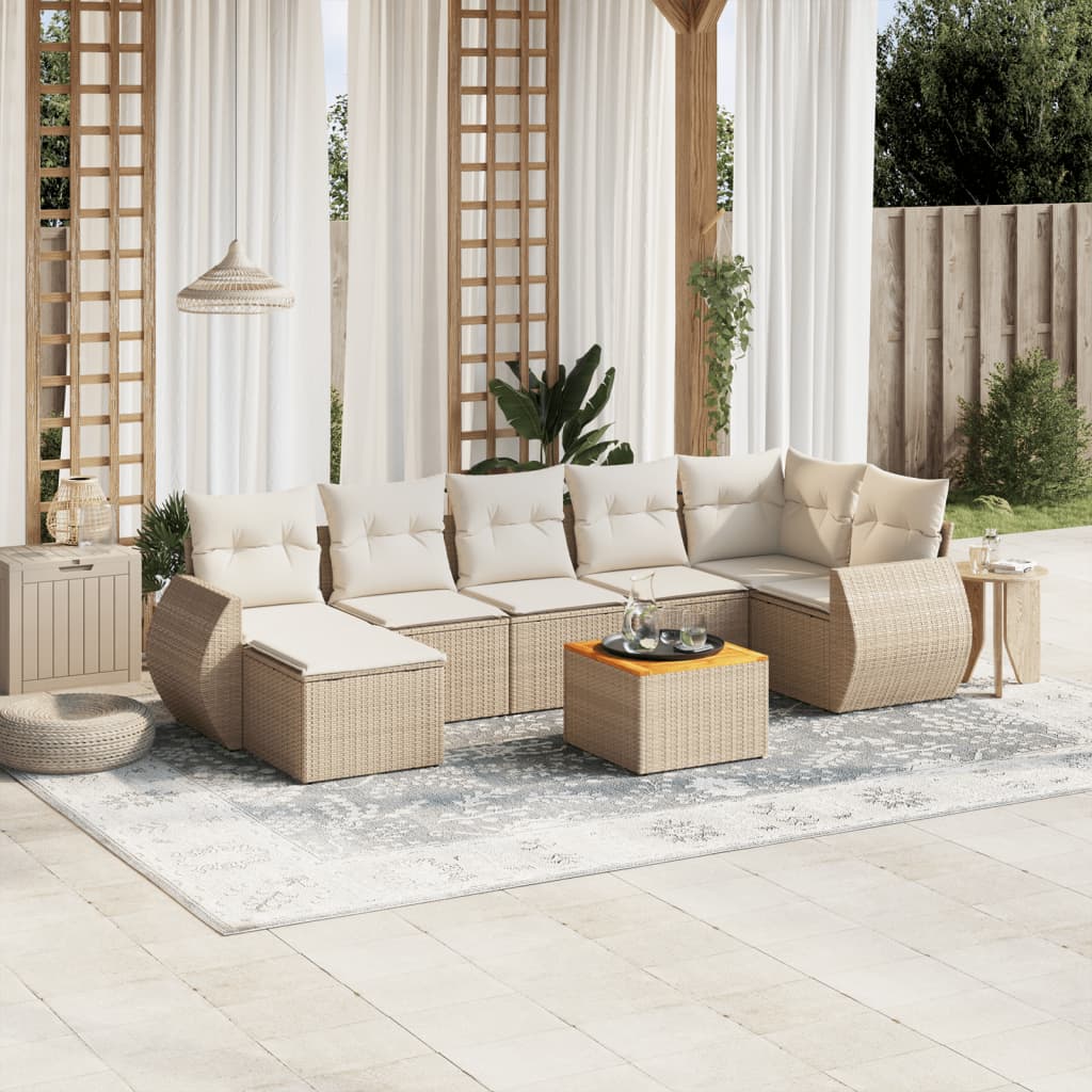 sofasæt til haven 8 dele med hynder polyrattan beige