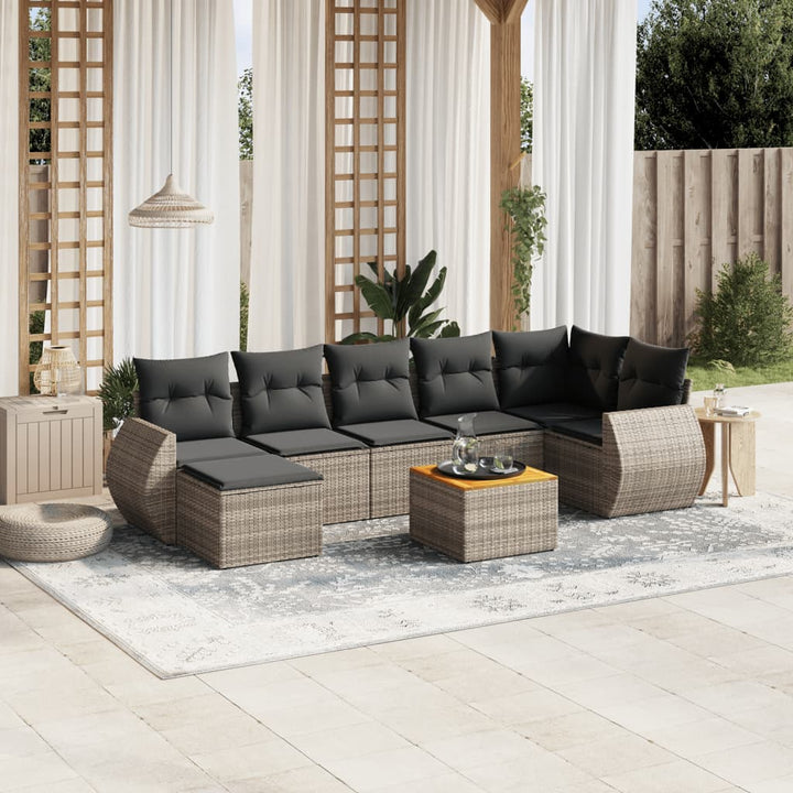sofasæt til haven 8 dele med hynder polyrattan grå