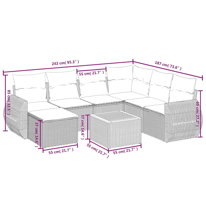sofasæt til haven 8 dele med hynder polyrattan sort