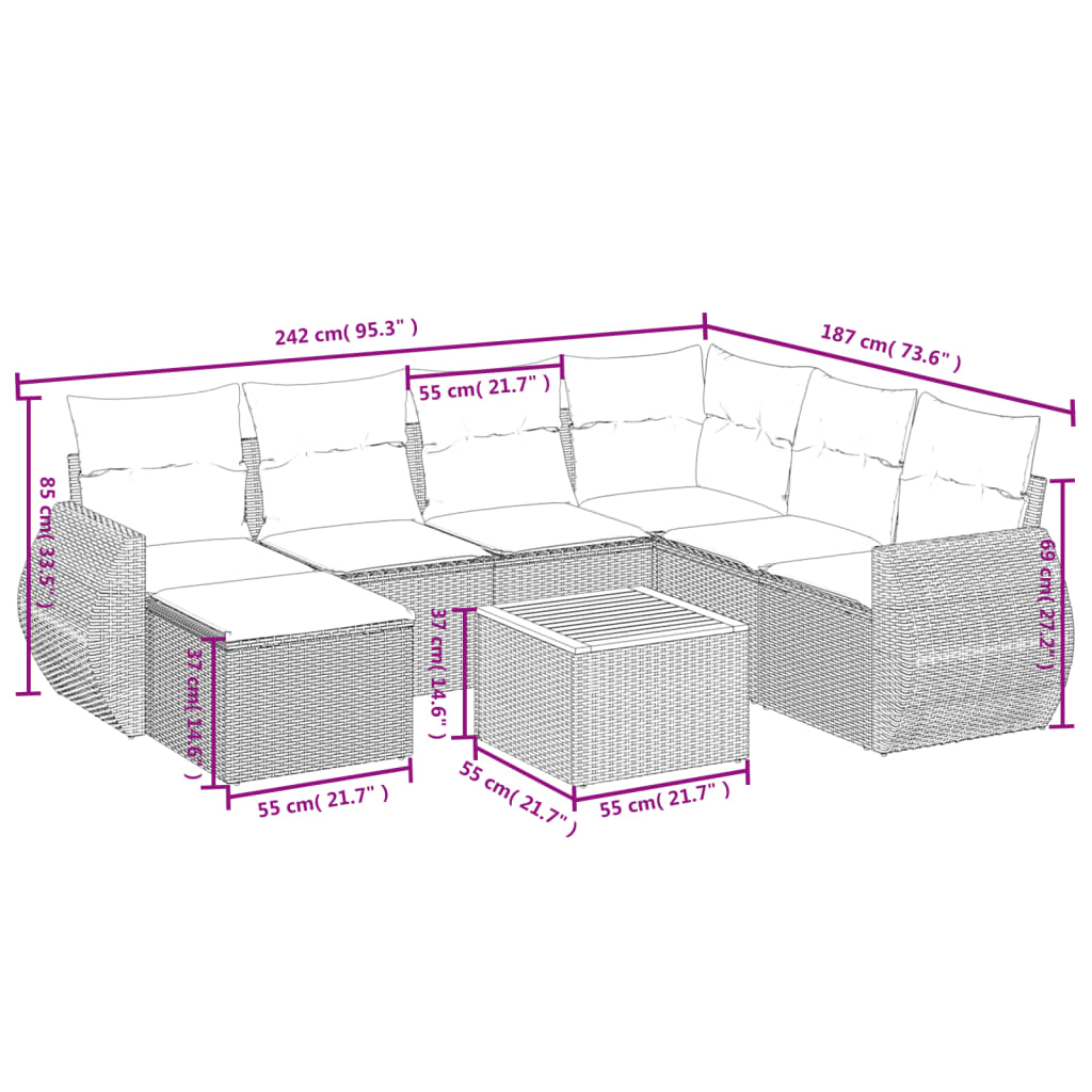 sofasæt til haven 8 dele med hynder polyrattan beige