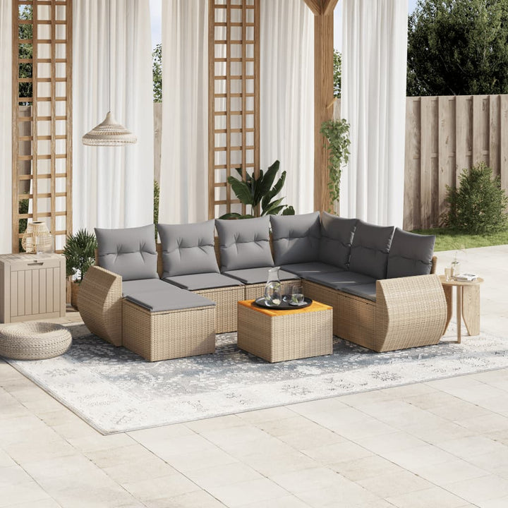 sofasæt til haven 8 dele med hynder polyrattan beige