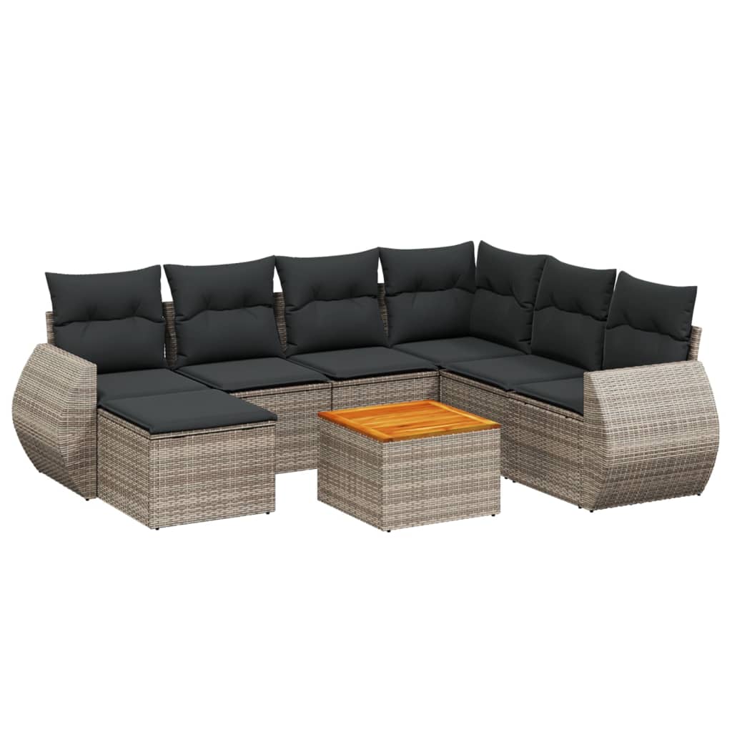 sofasæt til haven 8 dele med hynder polyrattan grå