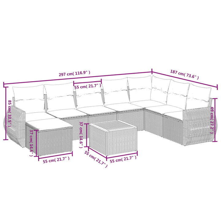 sofasæt til haven 9 dele med hynder polyrattan beige