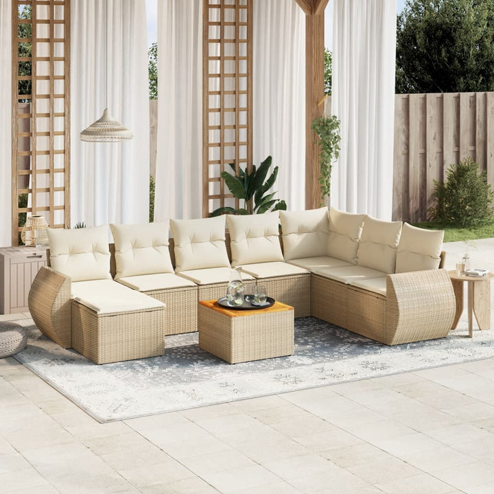 sofasæt til haven 9 dele med hynder polyrattan beige