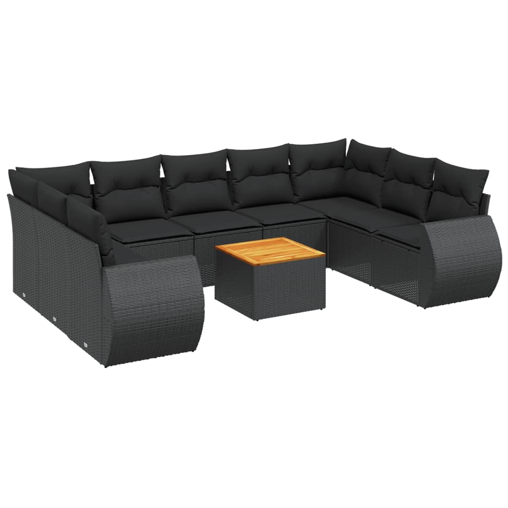 sofasæt til haven 10 dele med hynder polyrattan sort