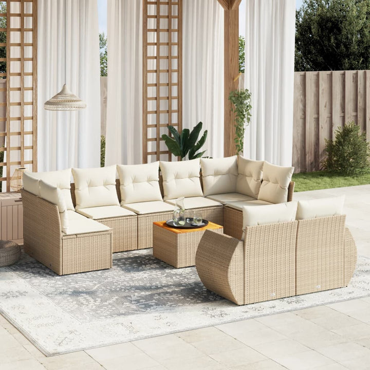 sofasæt til haven 10 dele med hynder polyrattan beige