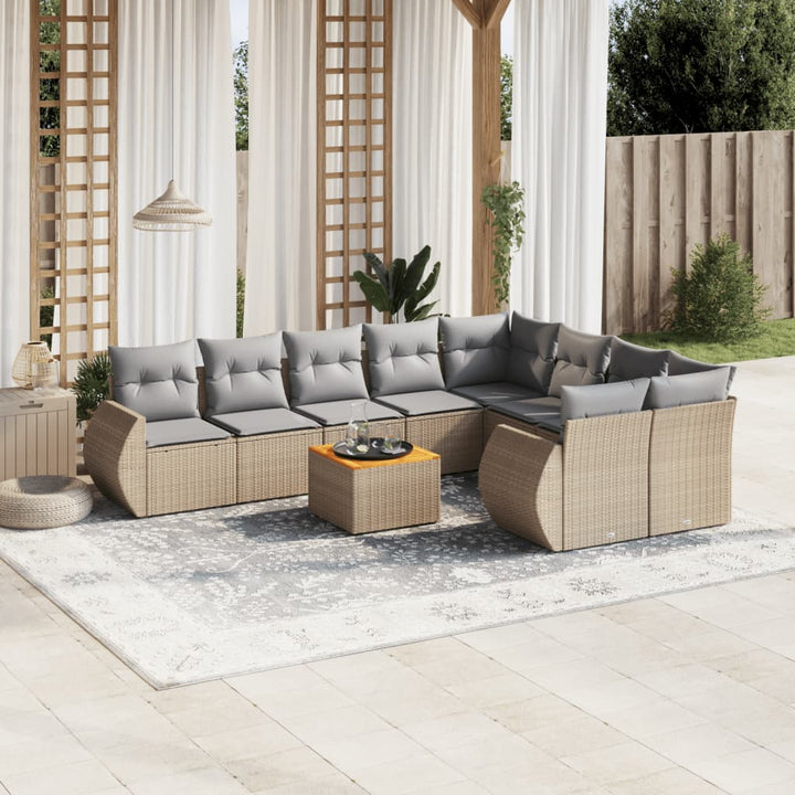 sofasæt til haven 10 dele med hynder polyrattan beige