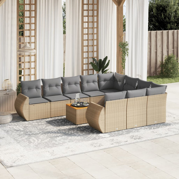 sofasæt til haven 11 dele med hynder polyrattan beige