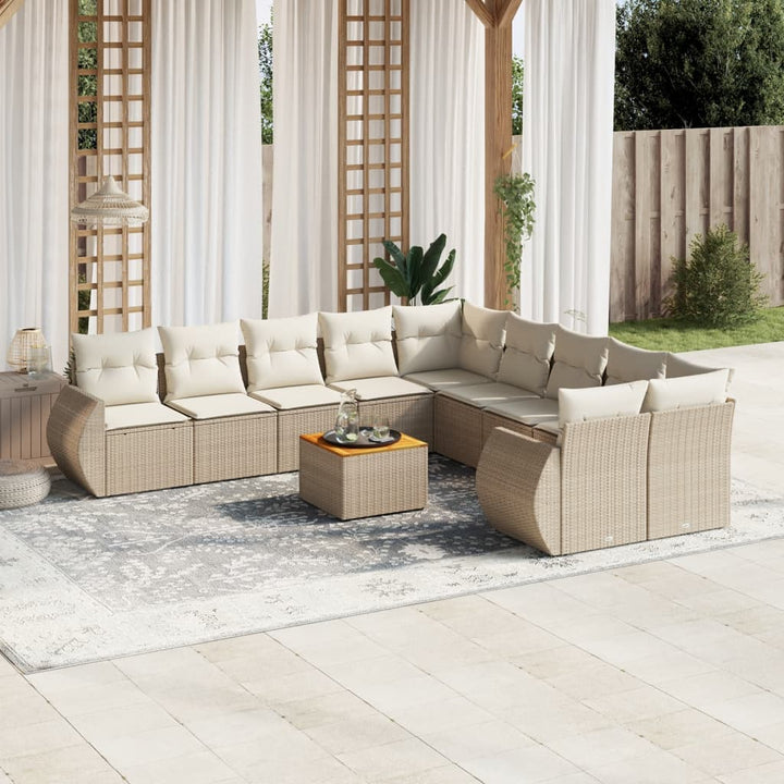 sofasæt til haven 11 dele med hynder polyrattan beige