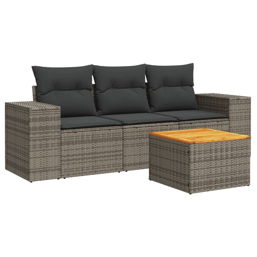 sofasæt til haven 4 dele med hynder polyrattan grå