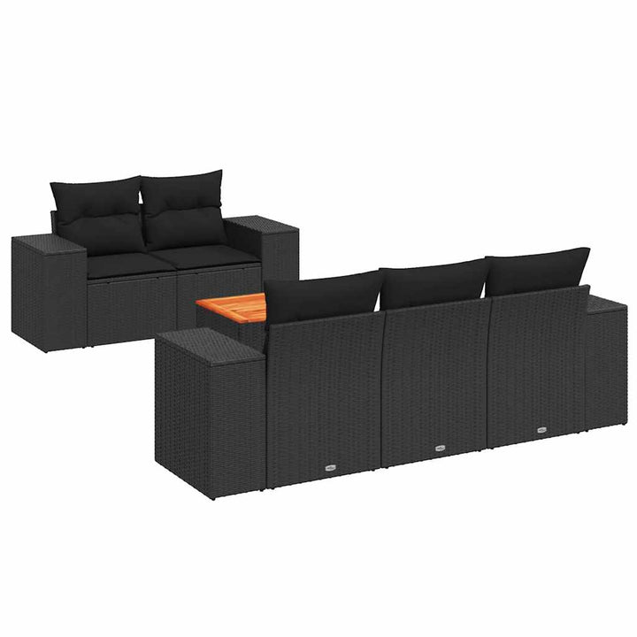 sofasæt til haven 6 dele med hynder polyrattan sort