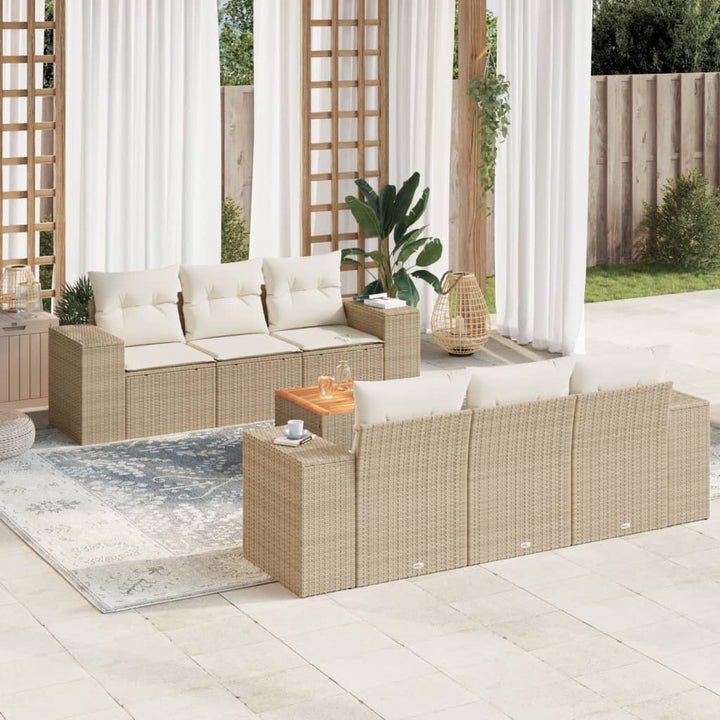 sofasæt til haven 7 dele med hynder polyrattan beige
