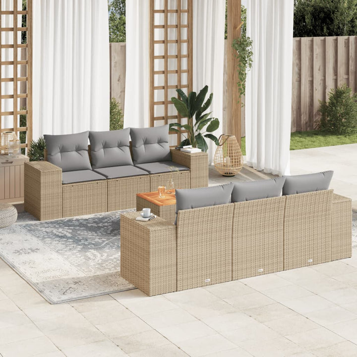 sofasæt til haven 7 dele med hynder polyrattan beige