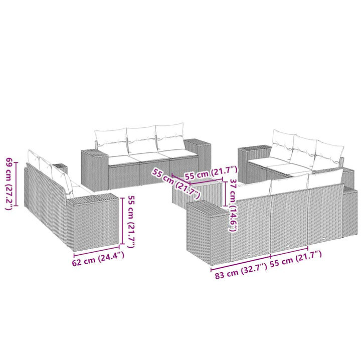 sofasæt til haven 13 dele med hynder polyrattan sort