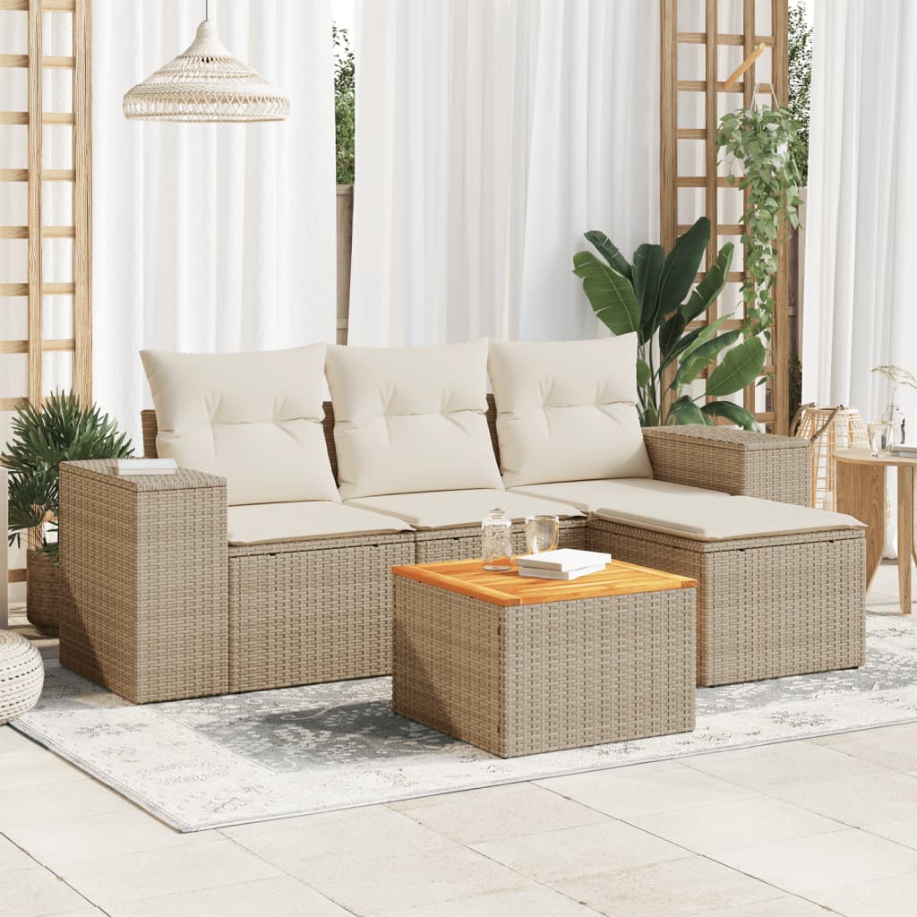 sofasæt til haven 5 dele med hynder polyrattan beige