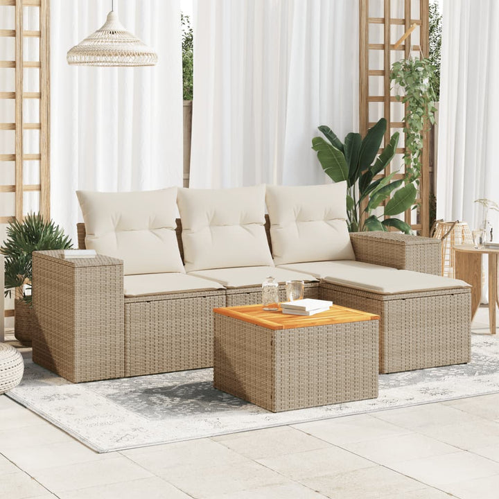 sofasæt til haven 5 dele med hynder polyrattan beige