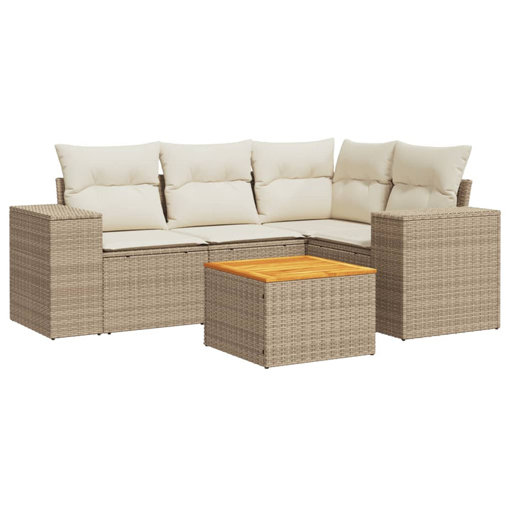 sofasæt til haven 5 dele med hynder polyrattan beige