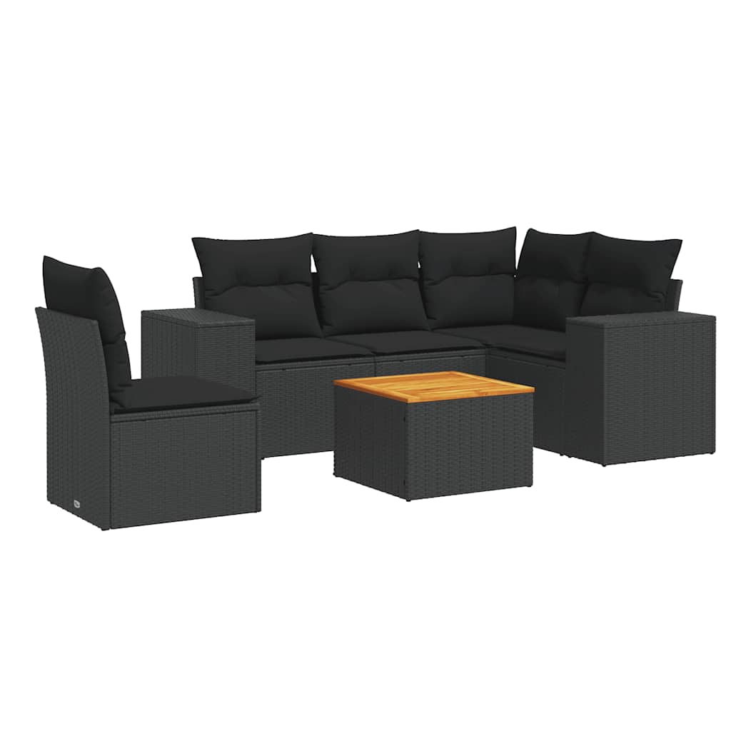 sofasæt til haven 6 dele med hynder polyrattan sort