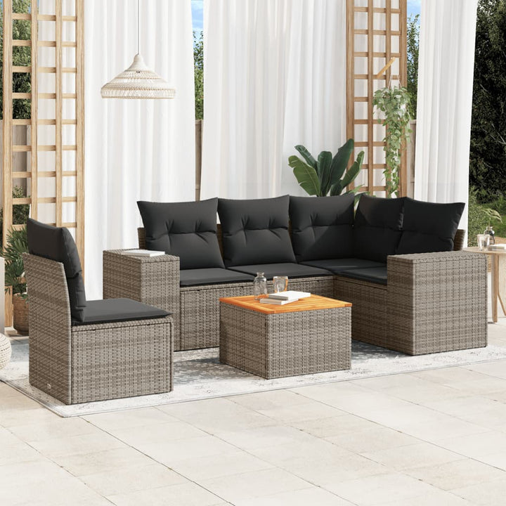 sofasæt til haven 6 dele med hynder polyrattan grå