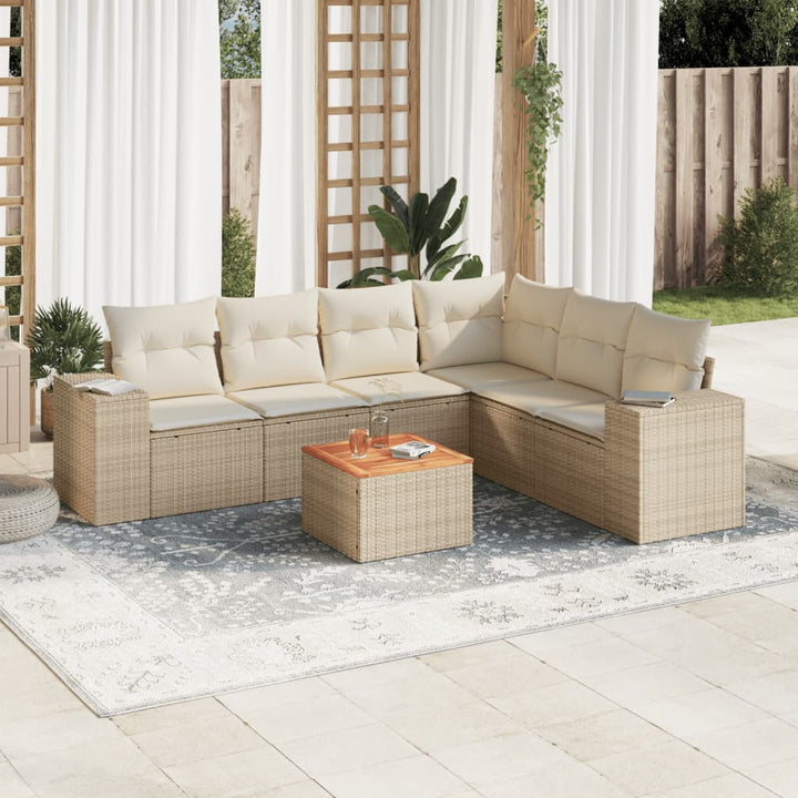 sofasæt til haven 7 dele med hynder polyrattan beige