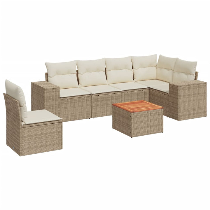 sofasæt til haven 7 dele med hynder polyrattan beige